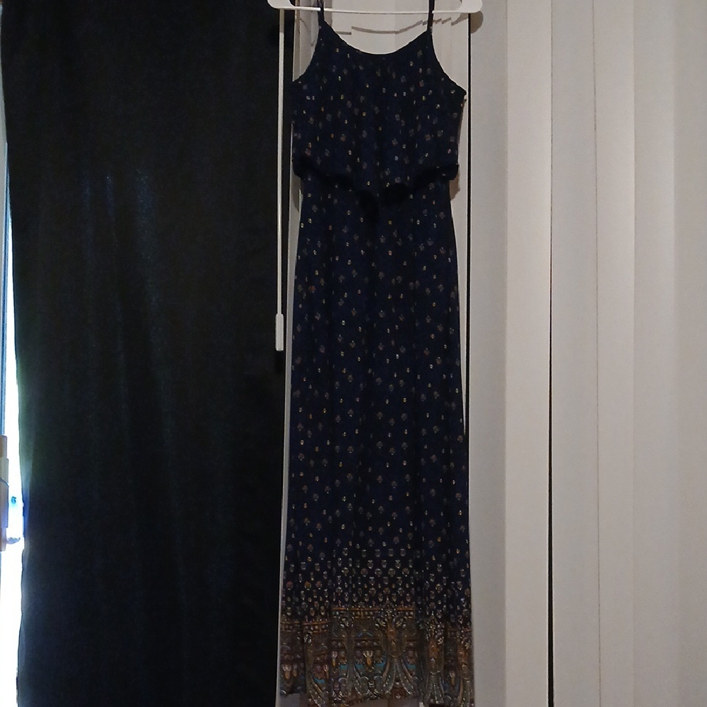 Xhilaration Dark Blue Patterned Maxi Dress